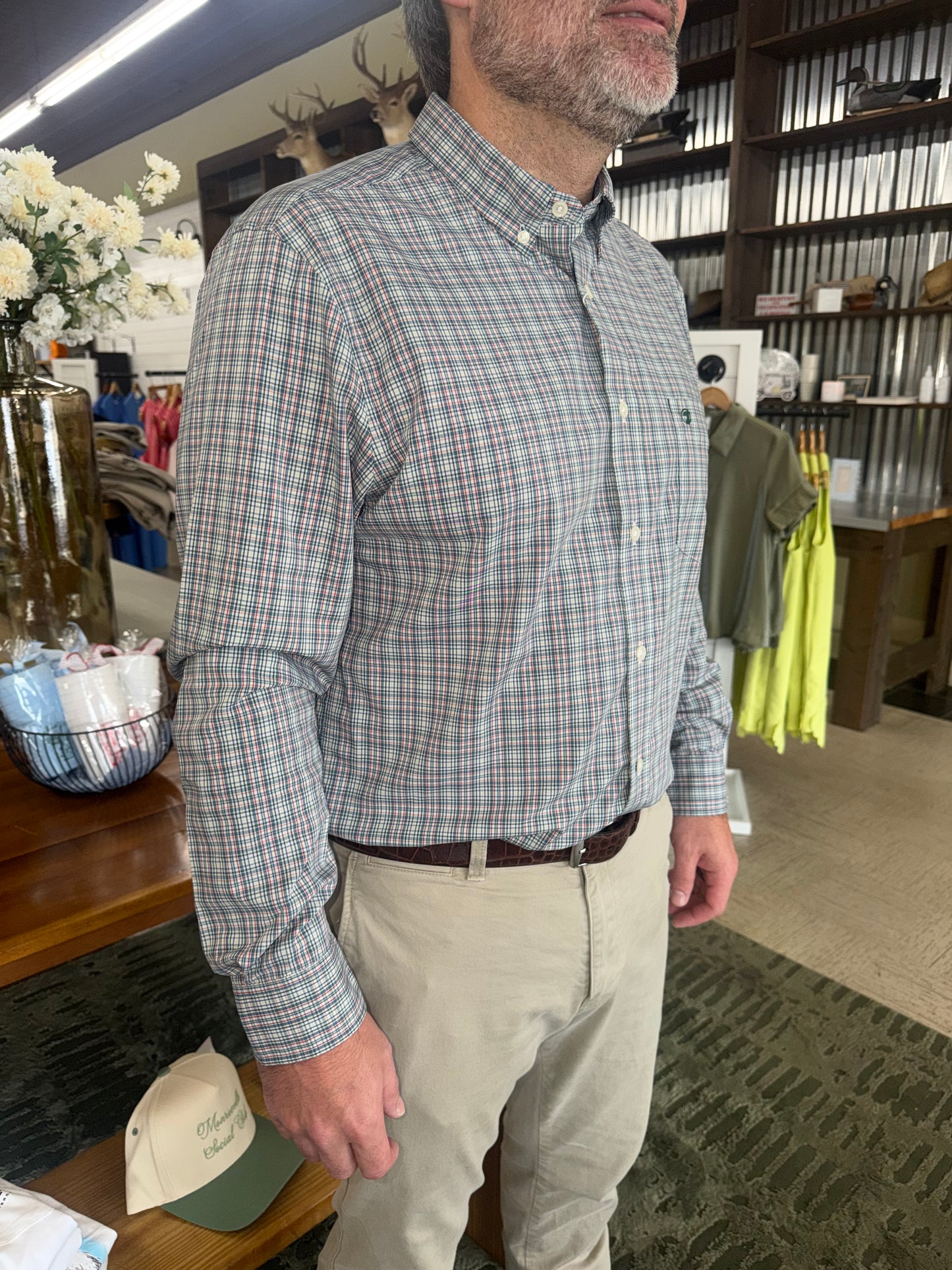 Duck Head Winstead Plaid Performance Poplin Sport Shirt in Stormy Teal
