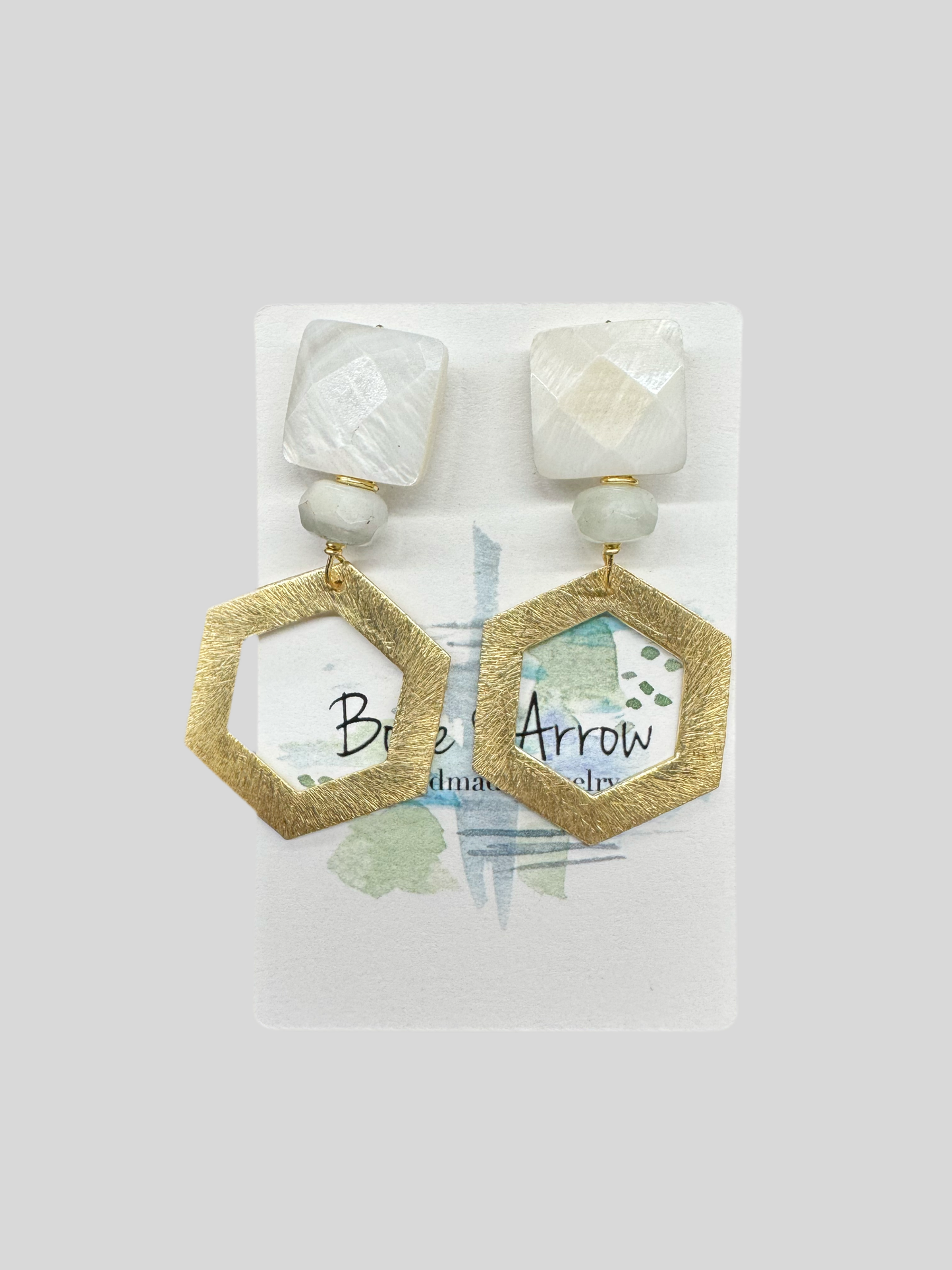Pearl Neutral Hexagon Earrings