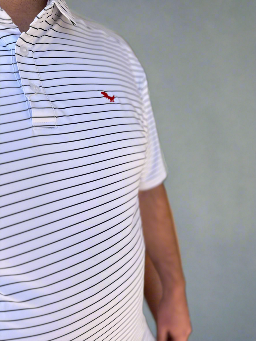 White with Black Stripe Performance Polo