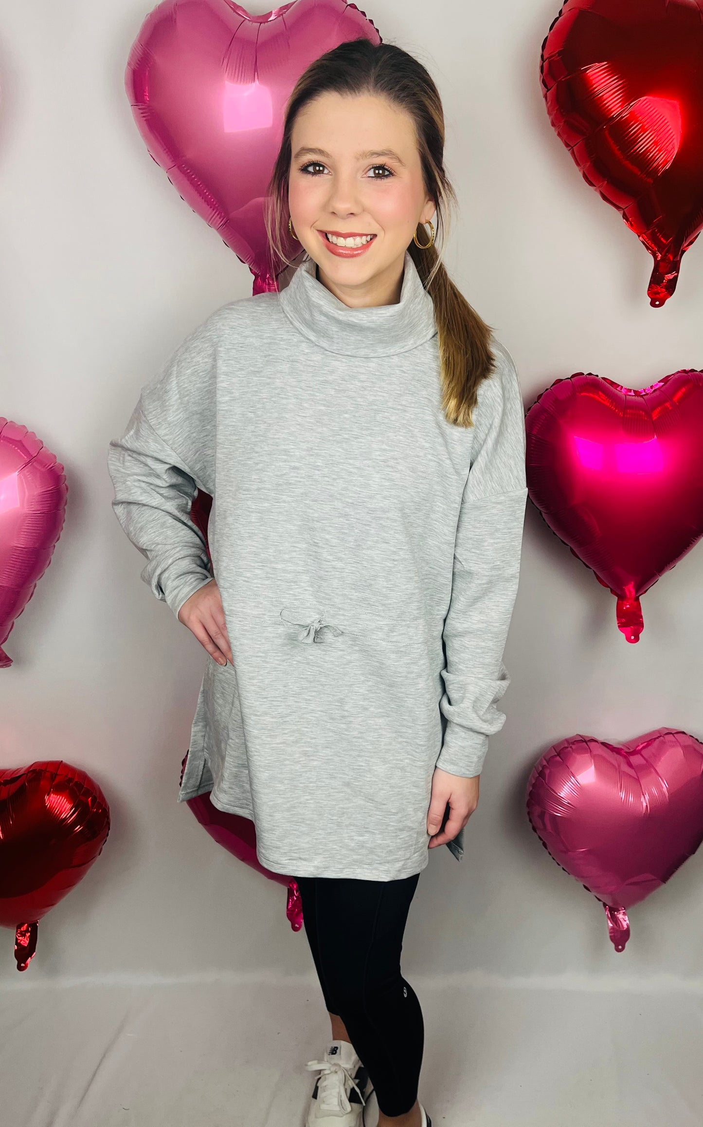 P.Cill Gray Turtleneck Drawstring Top