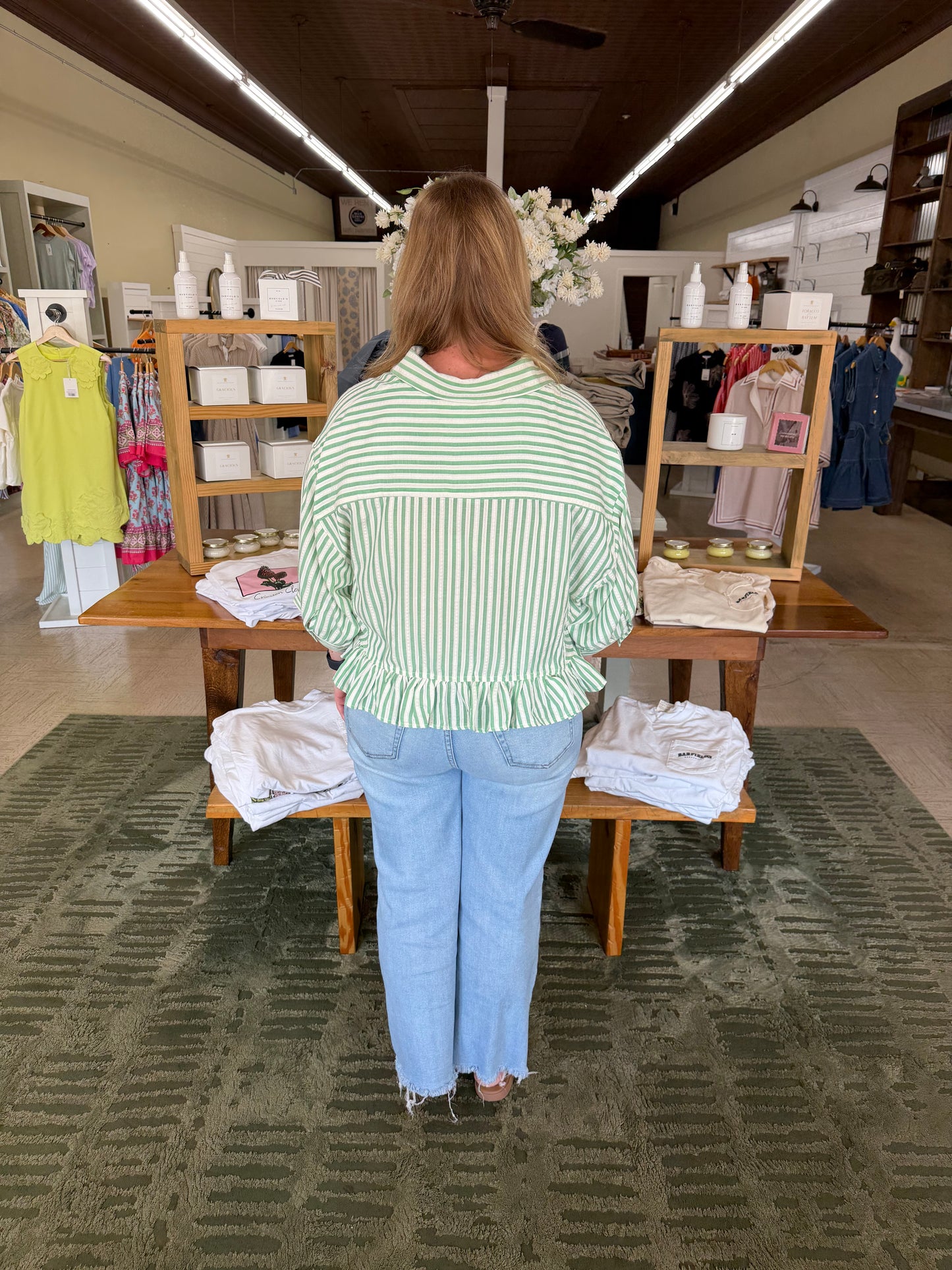 Classic Stripe Button Down Shirt in Clover Green