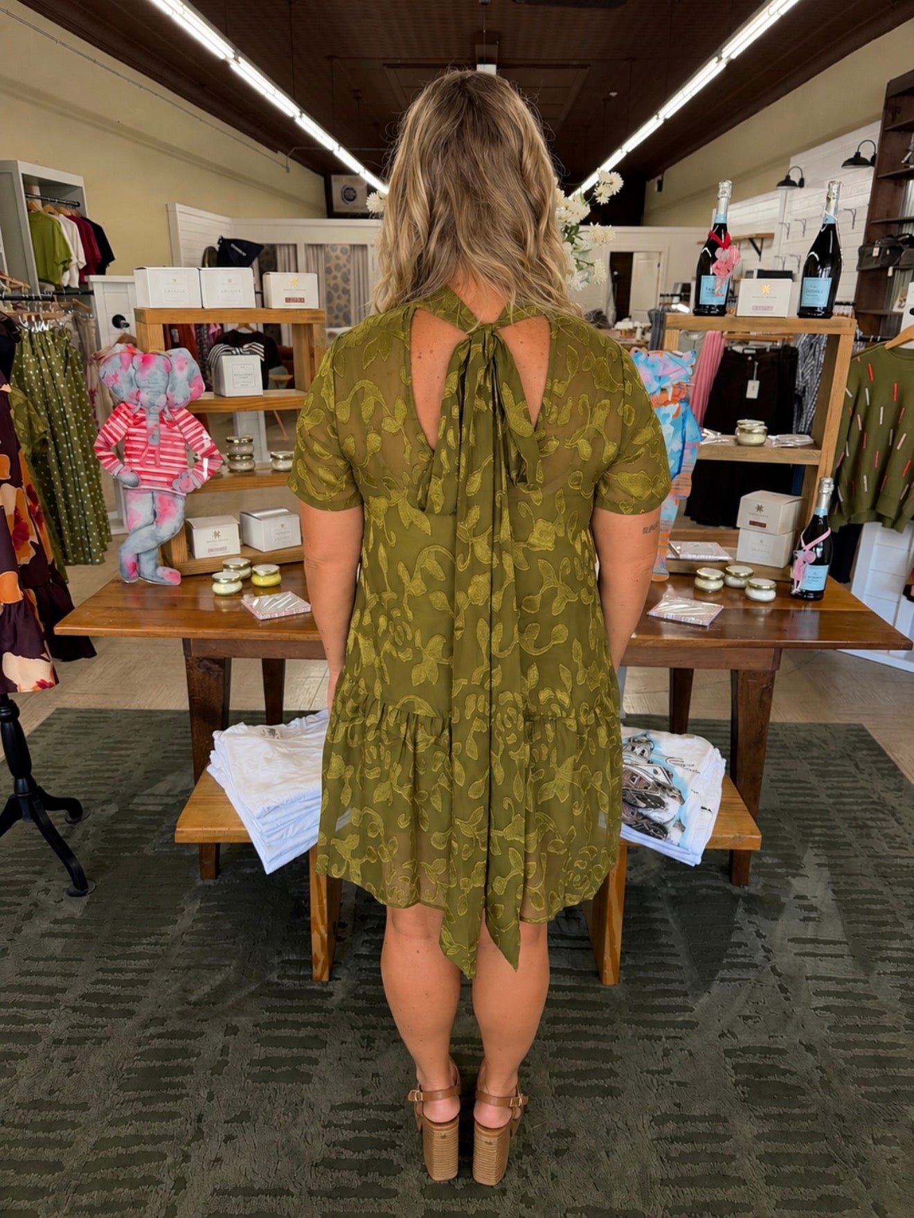 Olivia Jacquard Tie Neck Mini Dress