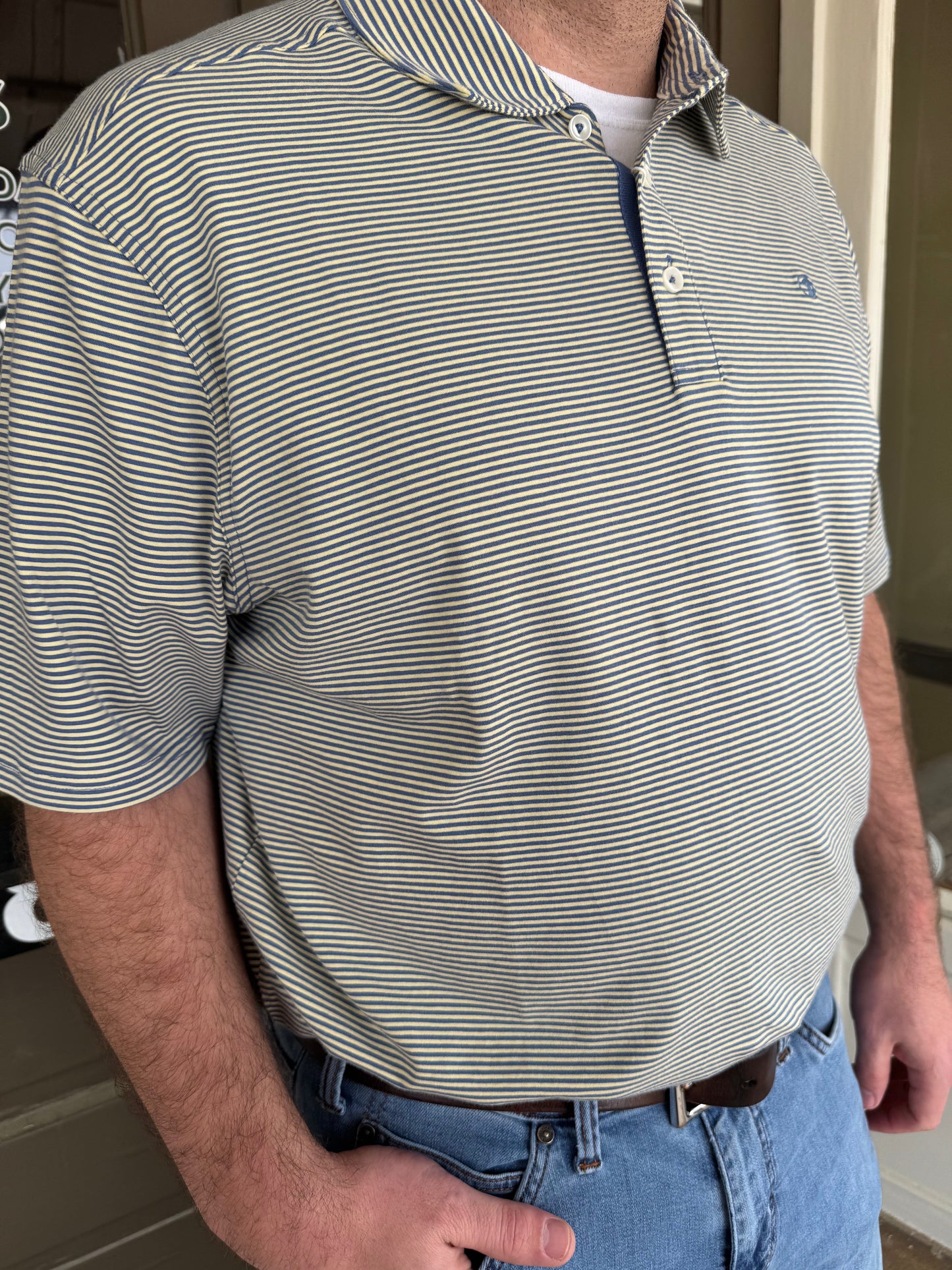 Hanover Pima Cotton Polo in Neal Stripe Pale Yellow