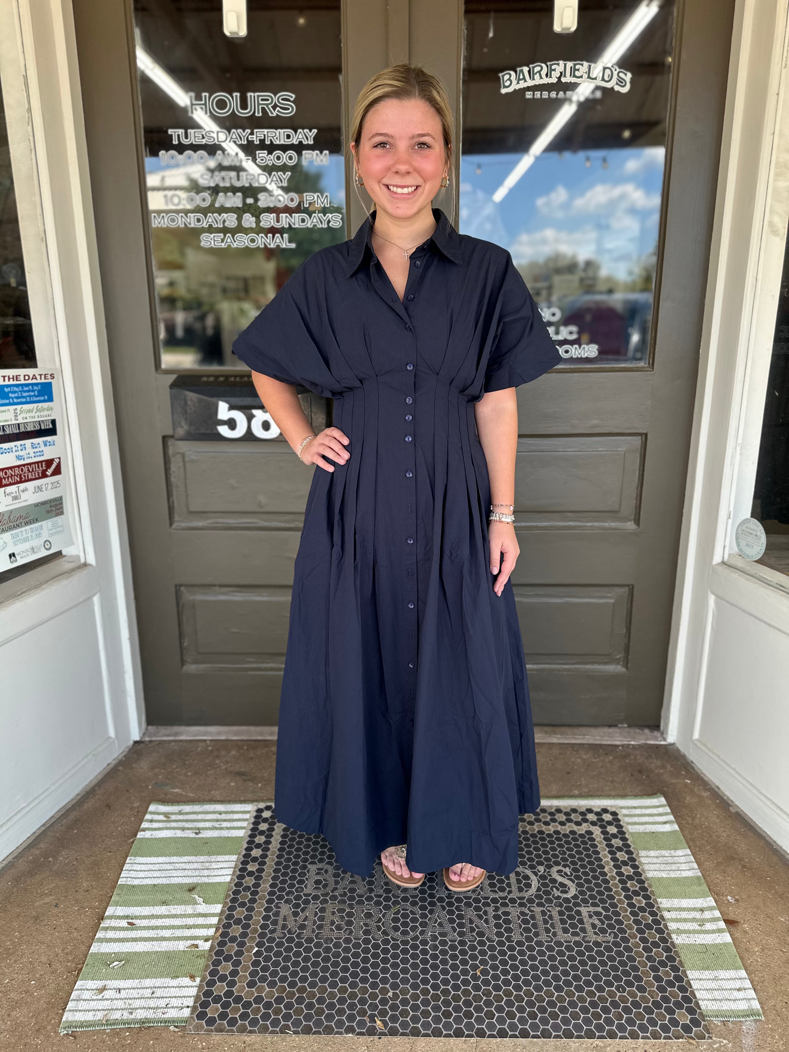 Kennedy Midi Dress in Navy – Barfield's Mercantile