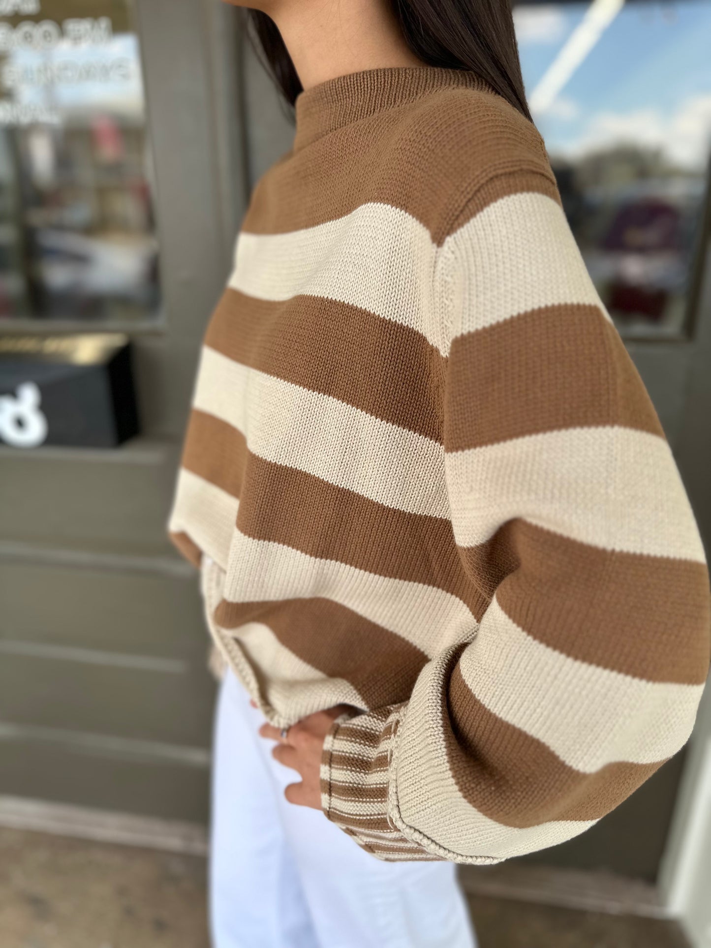 The Sideline Sweater in Mocha Stripe