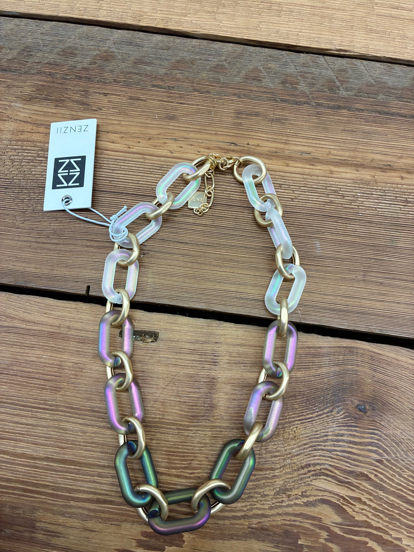 The Margot Link Necklace in Marbled Beige & Matte Gold