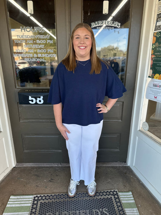 Cloud Knit 3/4 Sleeve Top in Navy