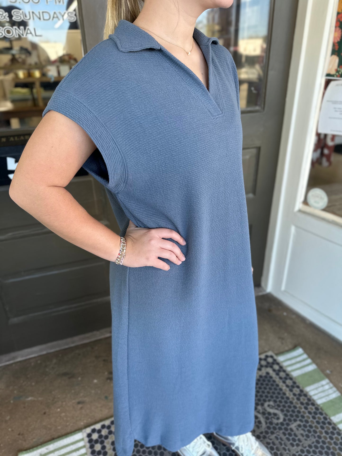 Cloud Knit Collared Midi in Denim