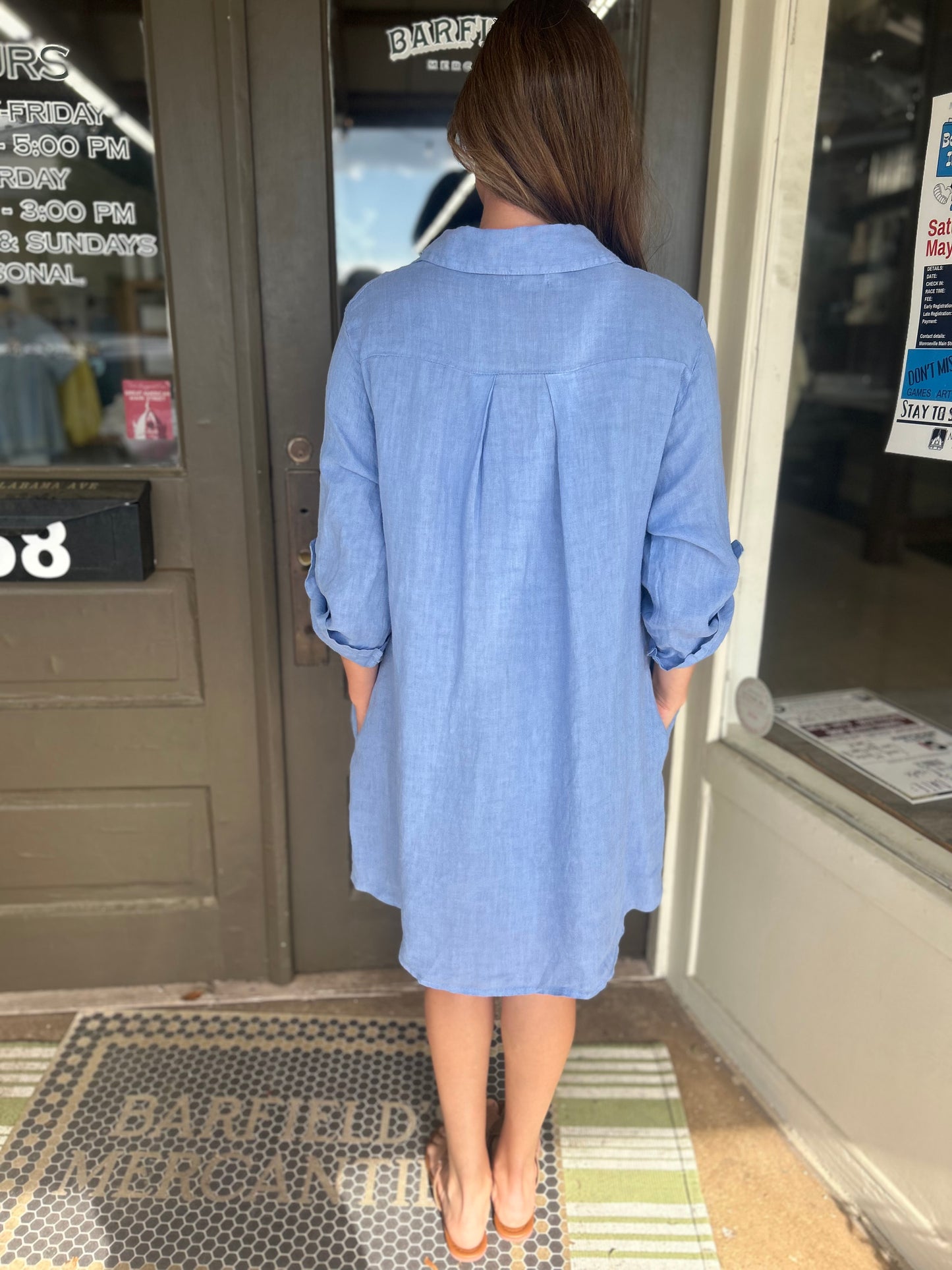 Linen Mini Shirt Dress - 100% Italian Linen (Blue)