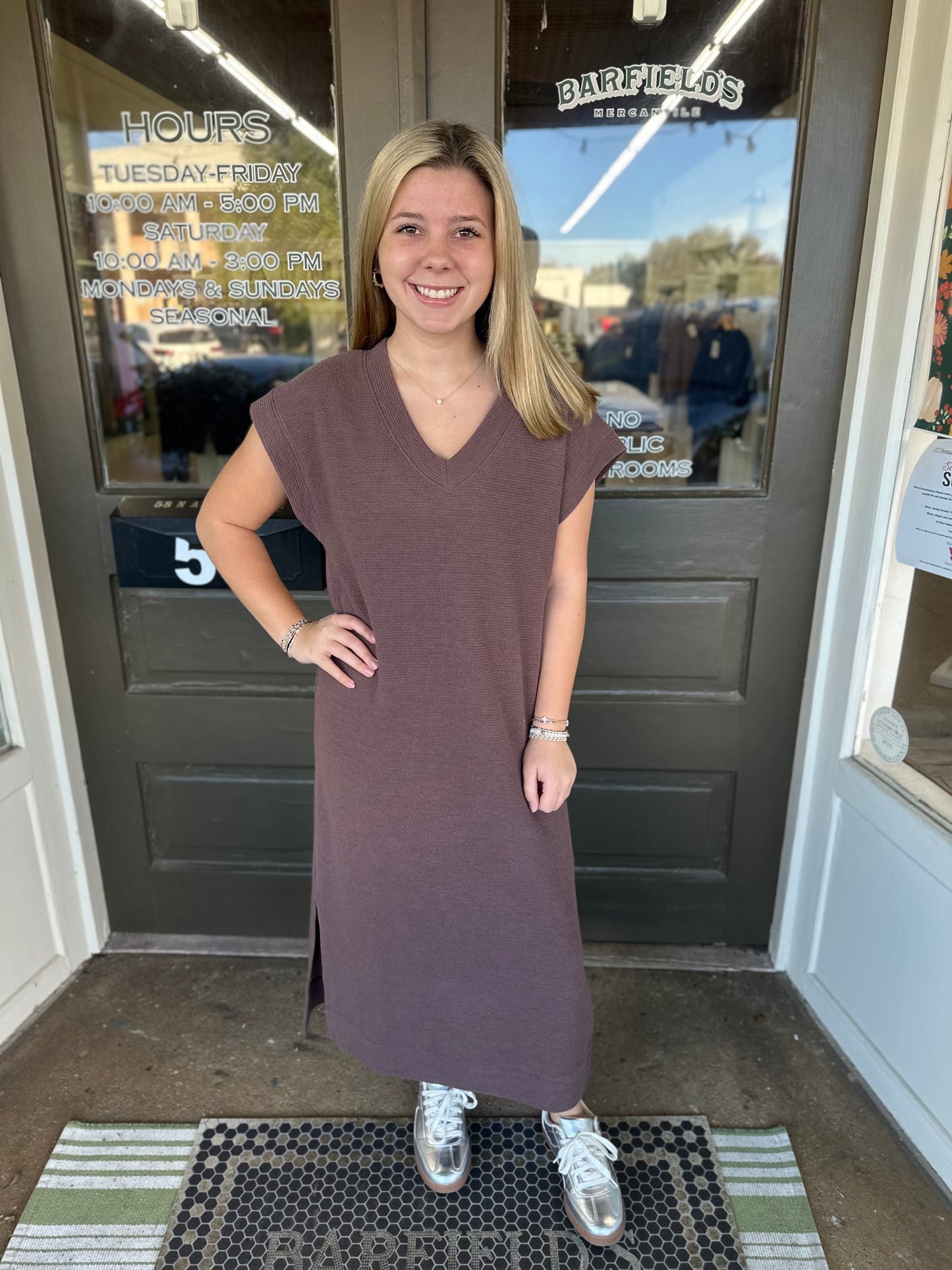 Cloud Knit V-Neck Midi in Brown