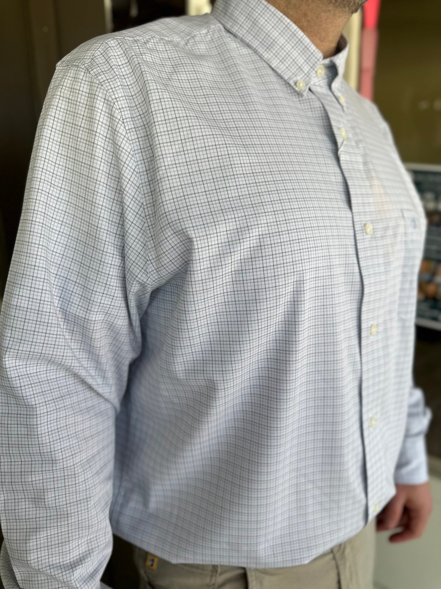Duck Head Joiner Plaid Long Sleeve Performance Poplin Sport Shirt in Midnight Teal