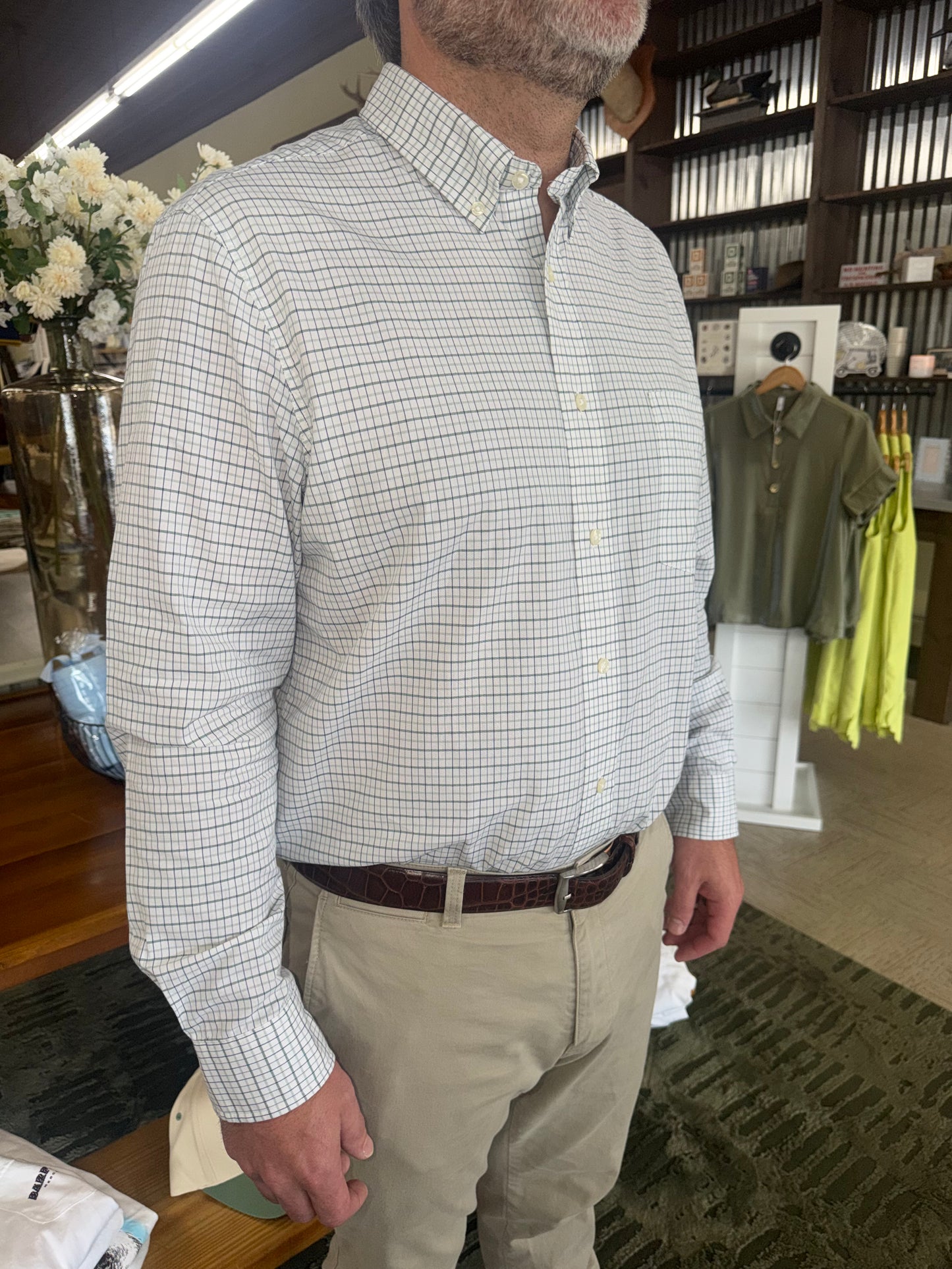 Duck Head Tolliver Plaid Cotton Cashmere Poplin Sport Shirt in Spruce Mist