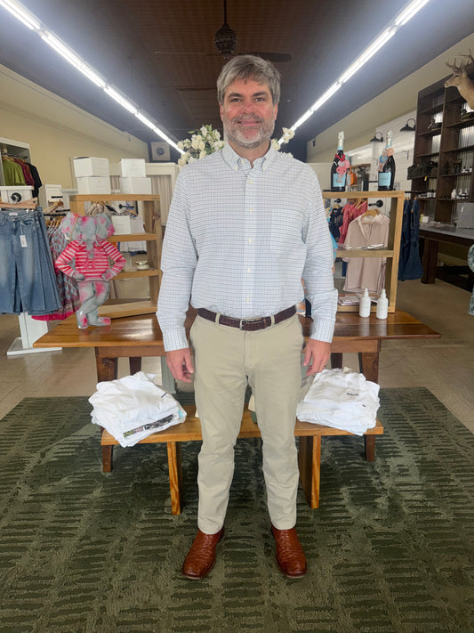 Duck Head Tolliver Plaid Cotton Cashmere Poplin Sport Shirt in Spruce Mist