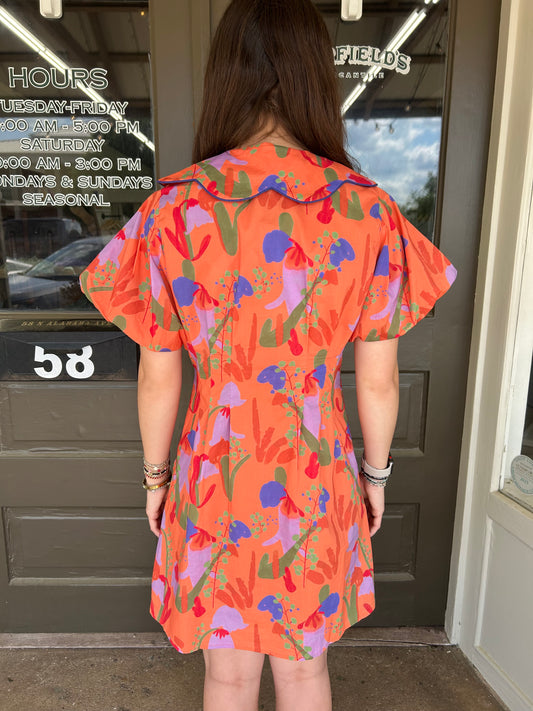 Tangerine Blooms Mini Dress