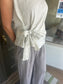 Bow Tie Linen Blouse - 100% Italian Linen (Beige)