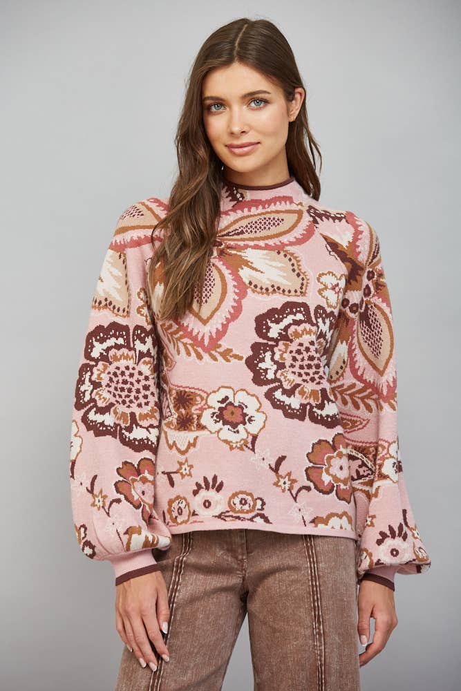 Paisley Funnel Neck Sweater