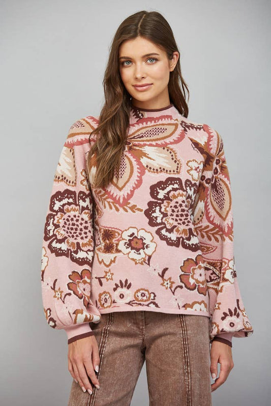 Paisley Funnel Neck Sweater