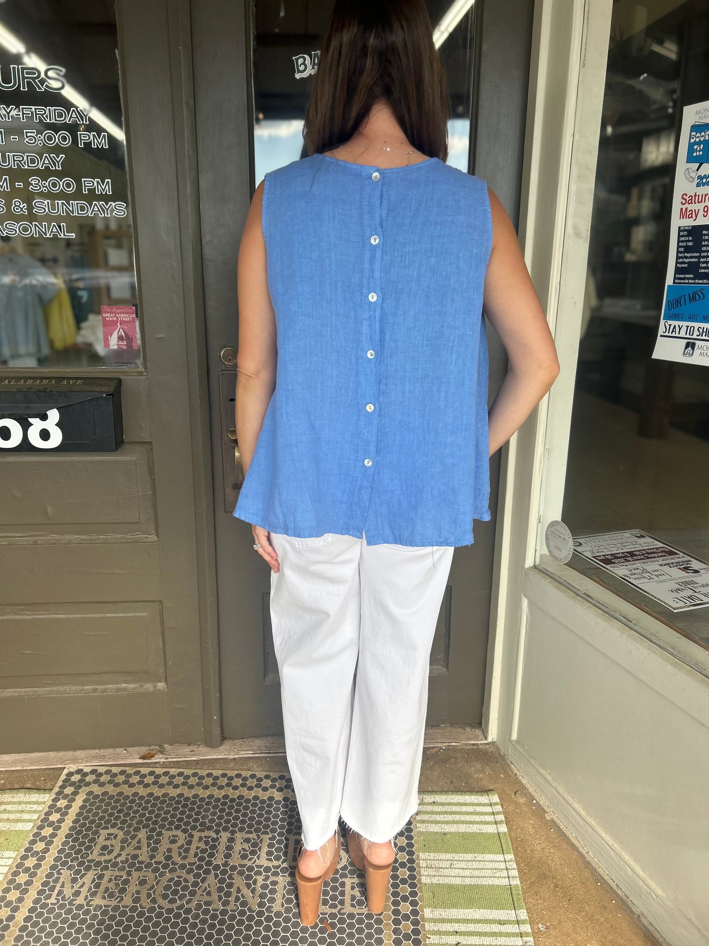 Sleeveless Button Back Linen Top - 100% Italian Linen (Heavenly)
