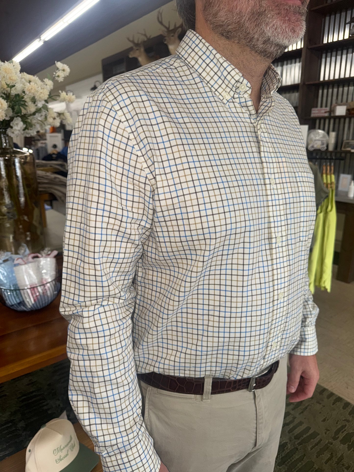 Duck Head Joyner Plaid Cotton Twill Sport Shirt in Wheatfield