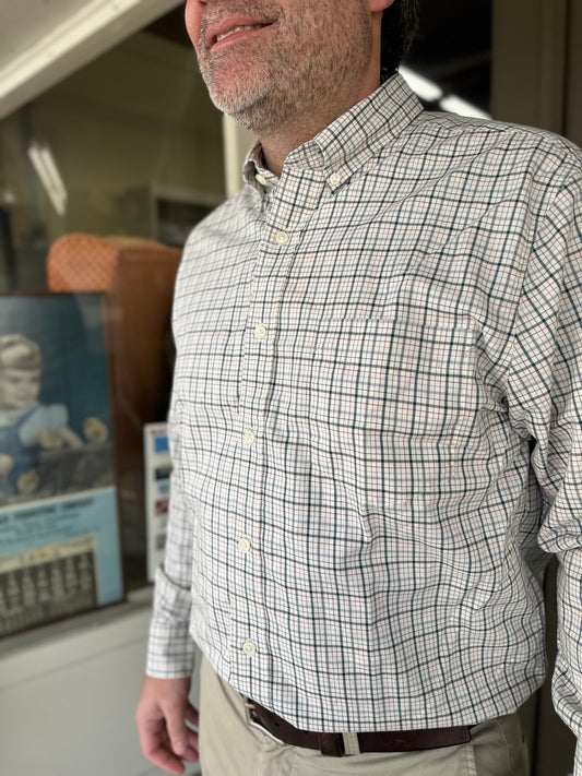 Cooper Plaid Cotton Twill Sport Shirt in Emerald Green