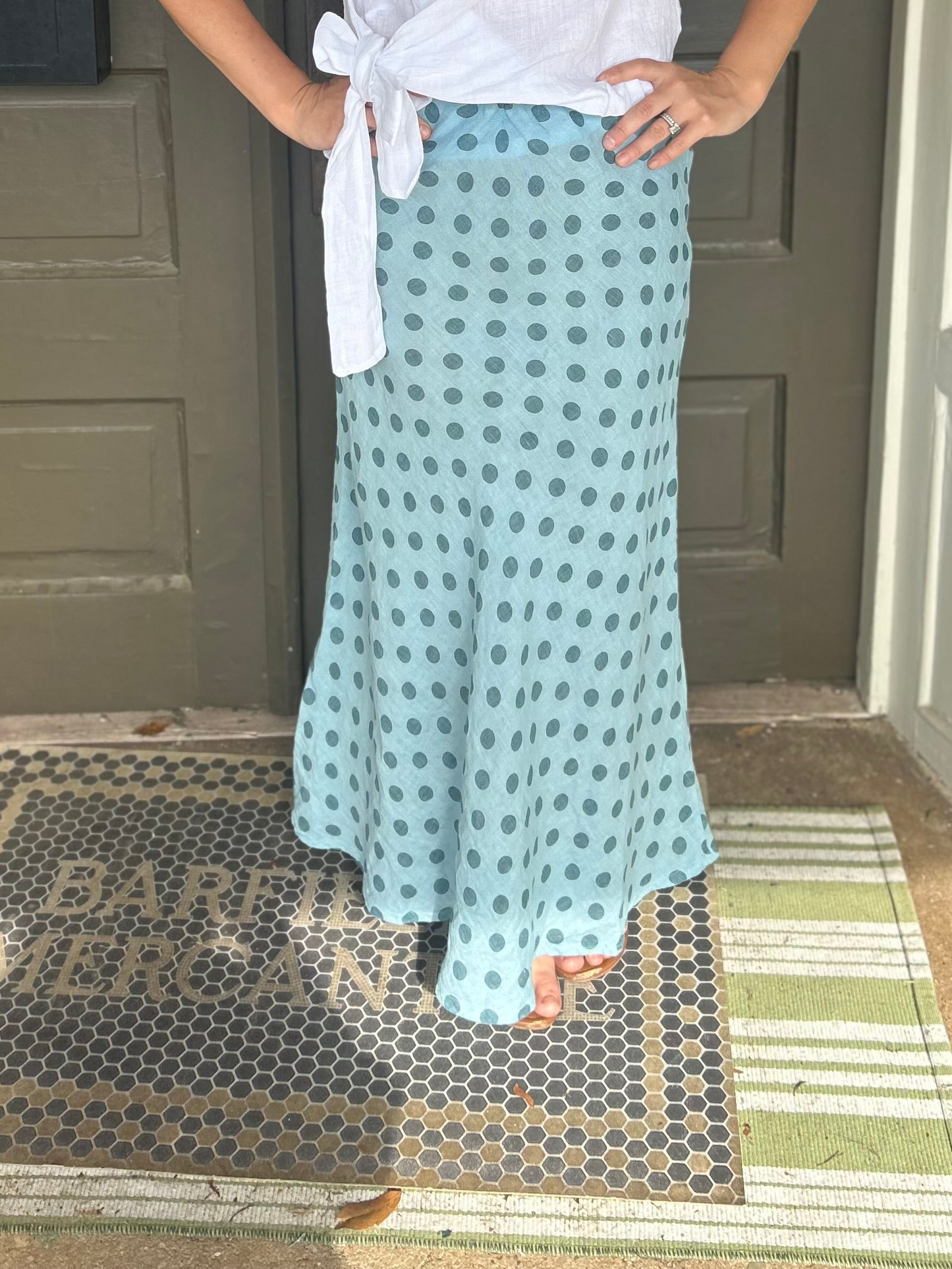 Polka Dot Linen Skirt - 100% Italian Linen (Heavenly)