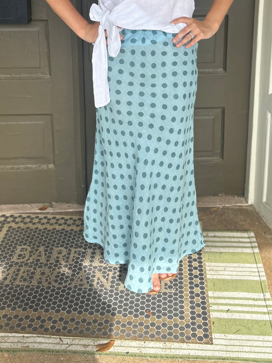 Polka Dot Linen Skirt - 100% Italian Linen (Heavenly)