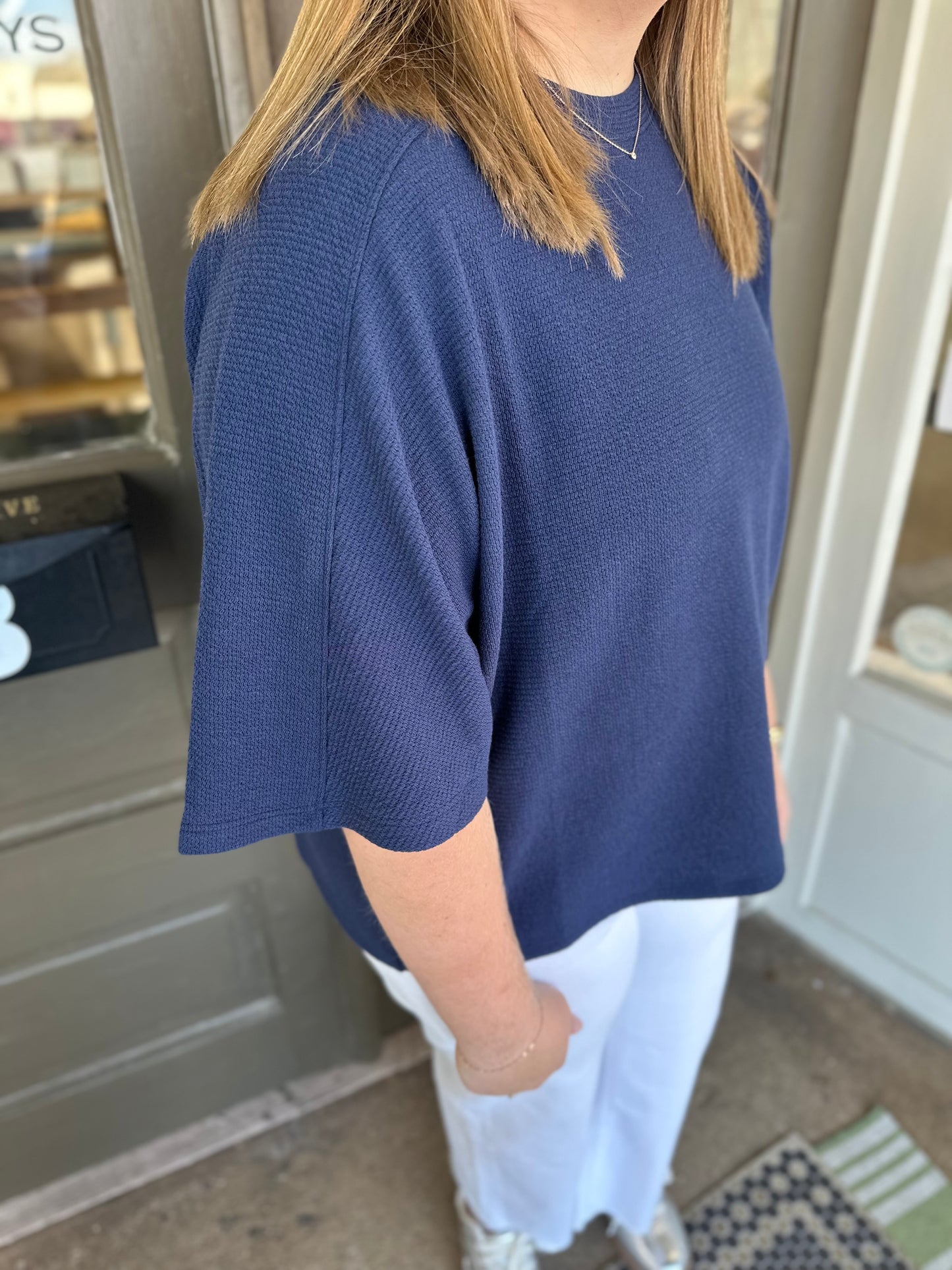 Cloud Knit 3/4 Sleeve Top in Navy