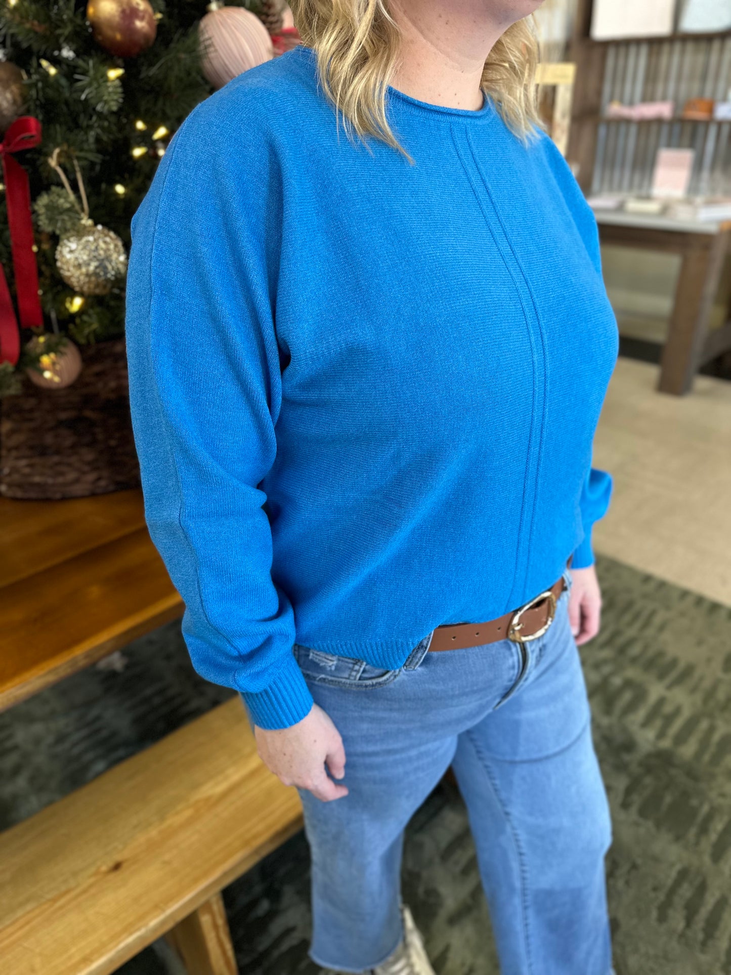 Collins Roll Neck Sweater in Blue