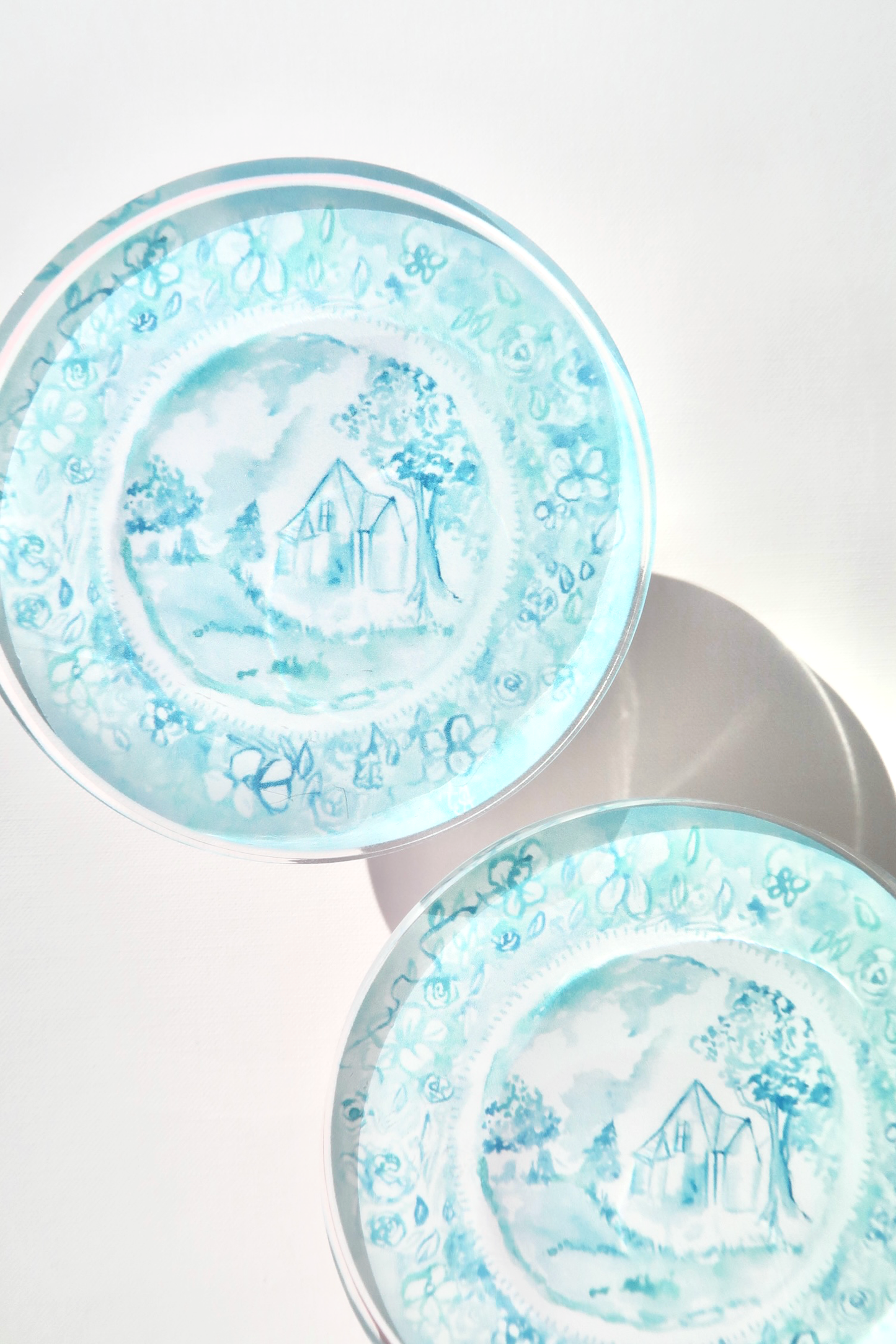Acrylic Blue & White Antique Plate Coaster