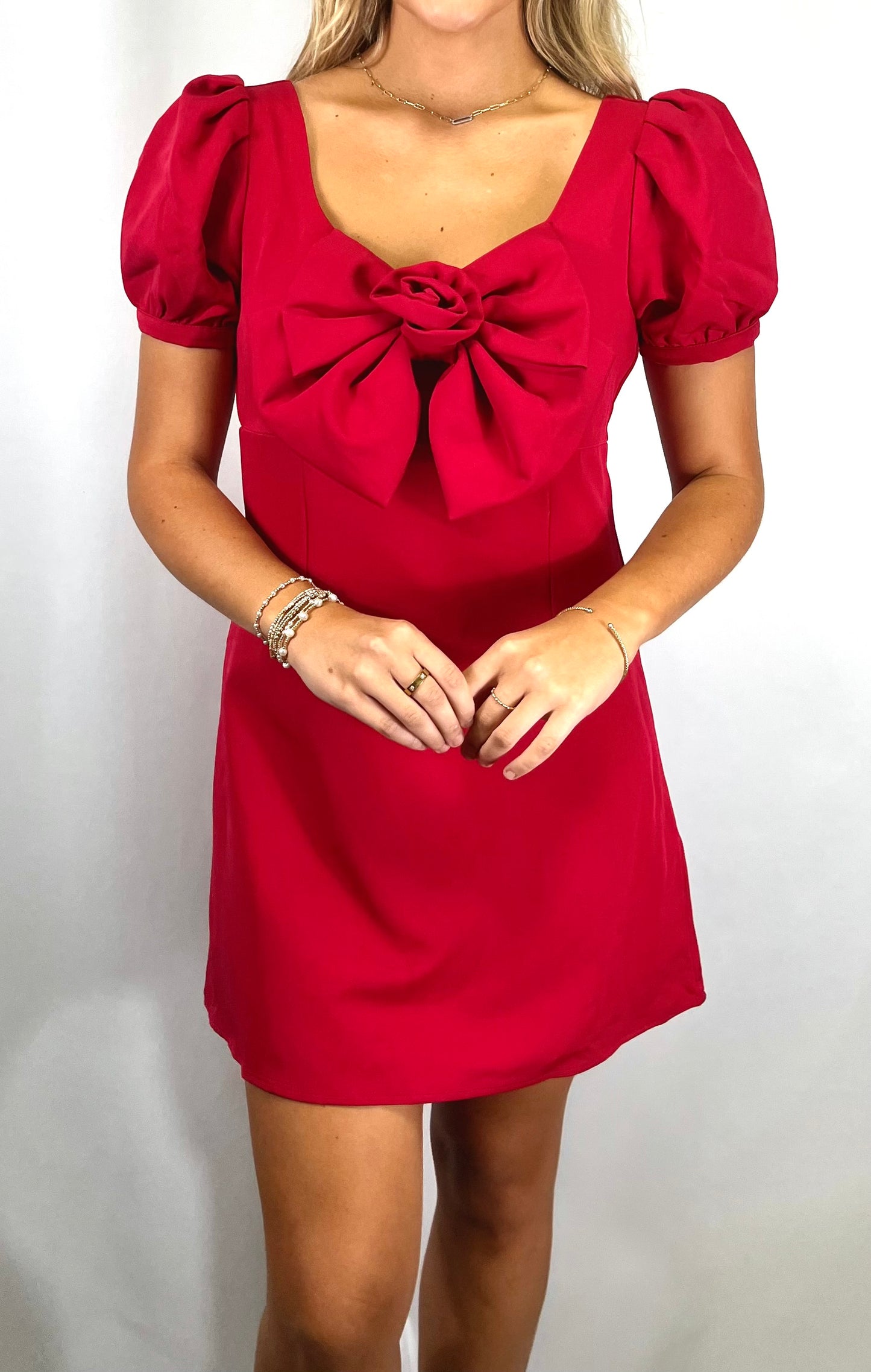 Bow Puff Short Sleeve Mini Dress