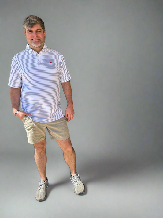 White with Black Stripe Performance Polo