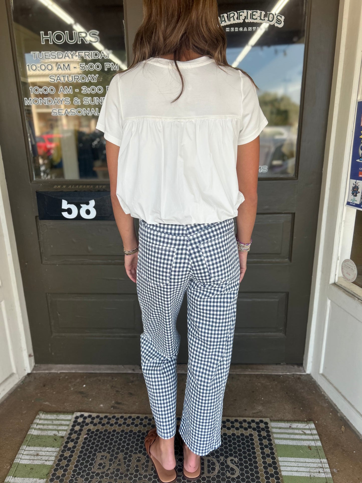 The Nantucket Gingham Barrel Jeans