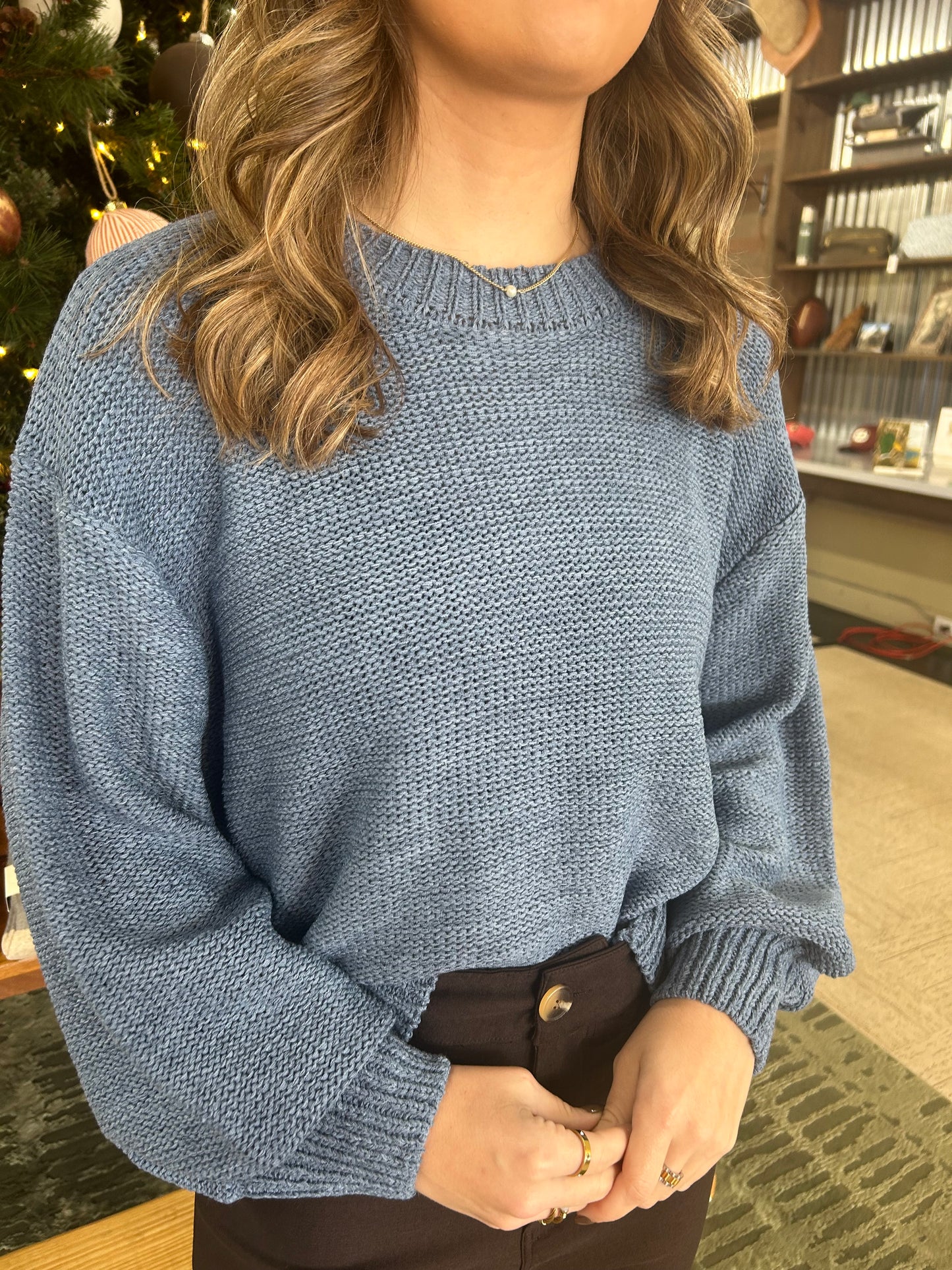 The Essential Balloon Sleeve Sweater in Dusty Blue