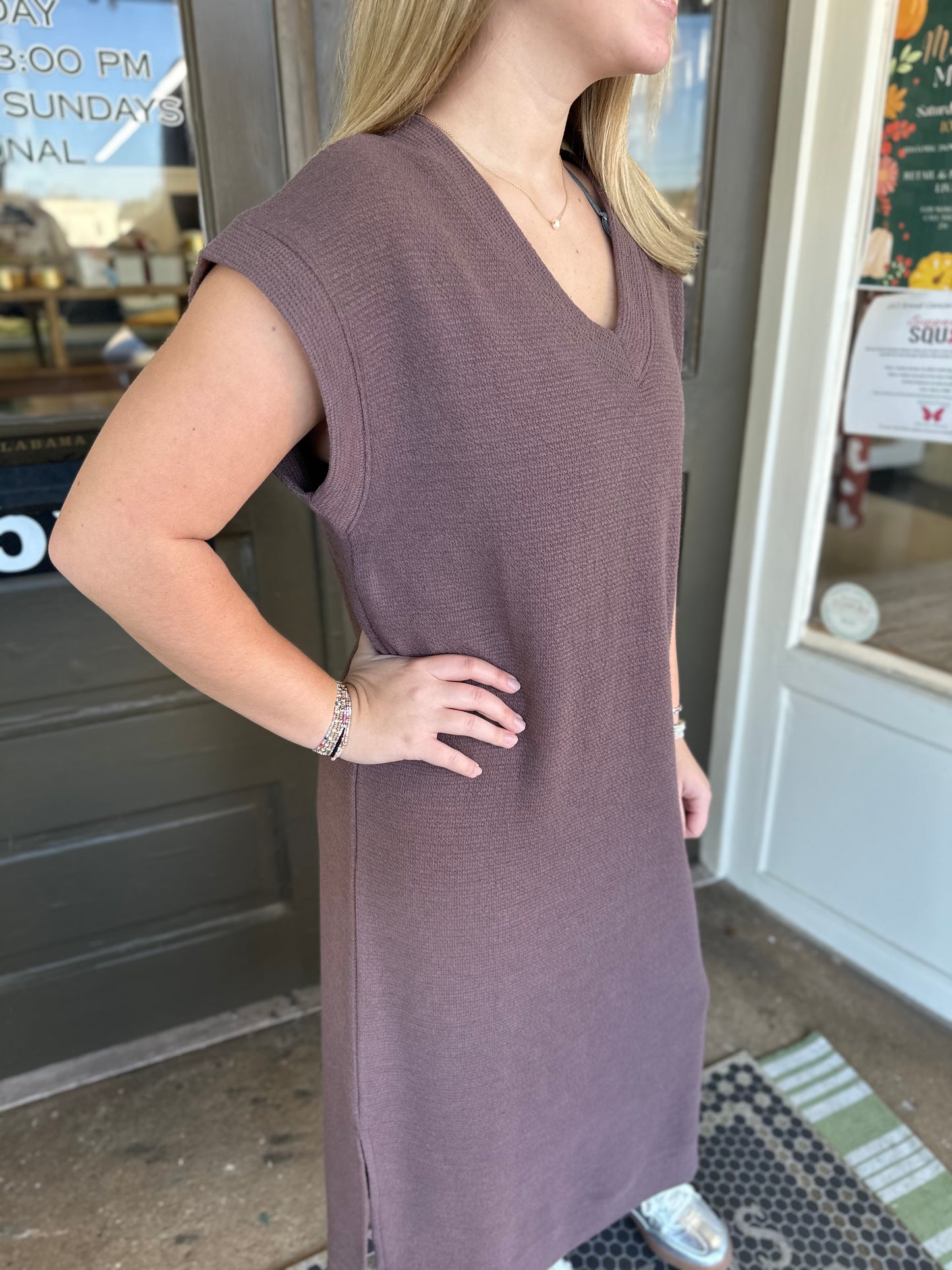 Cloud Knit V-Neck Midi in Brown