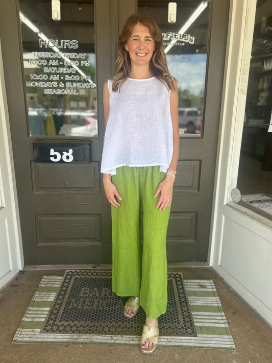 Straight Leg Linen Pants - 100% Italian Linen (Pistachio)