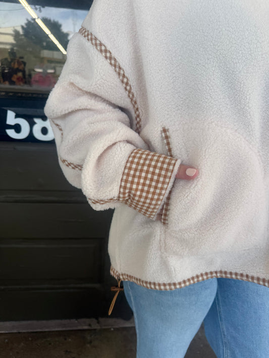 Cozy Cabin Gingham Trim Pullover