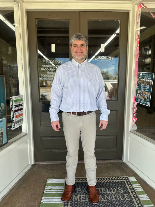 Duck Head Stokes Plaid Long Sleeve Performance Poplin Sport Shirt in Pale Pink