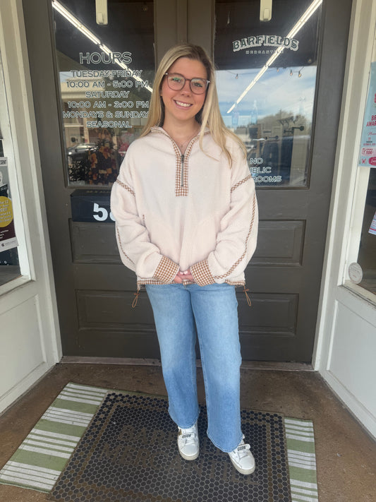 Cozy Cabin Gingham Trim Pullover