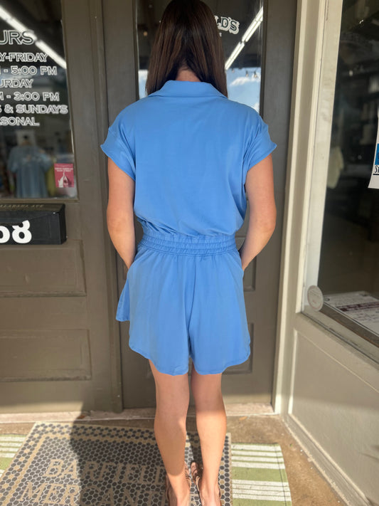 Easygoing Romper in Aqua Splash