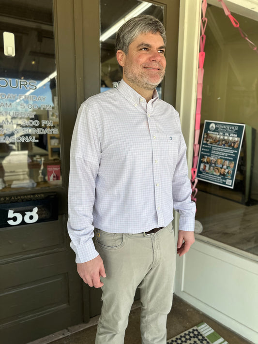 Duck Head Joiner Plaid Long Sleeve Performance Poplin Sport Shirt in Coral