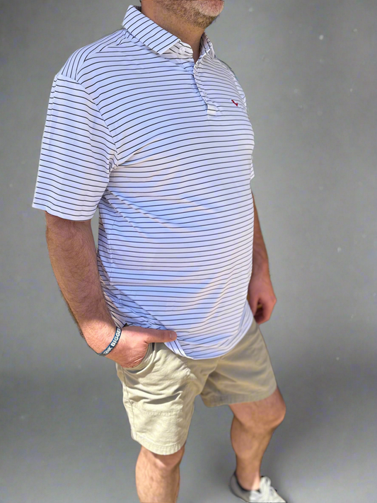 White with Black Stripe Performance Polo