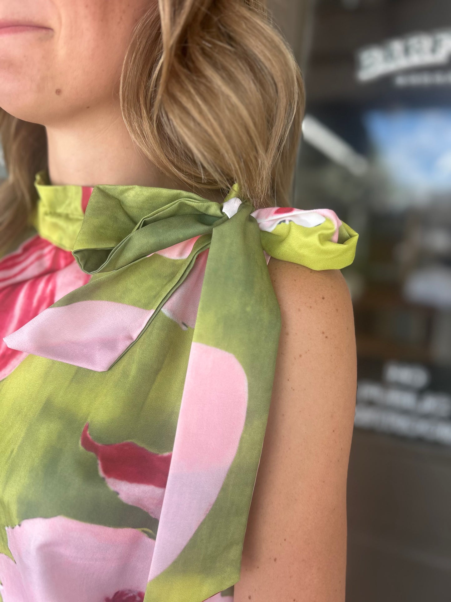 The Palm Garden Tie Neck Dress