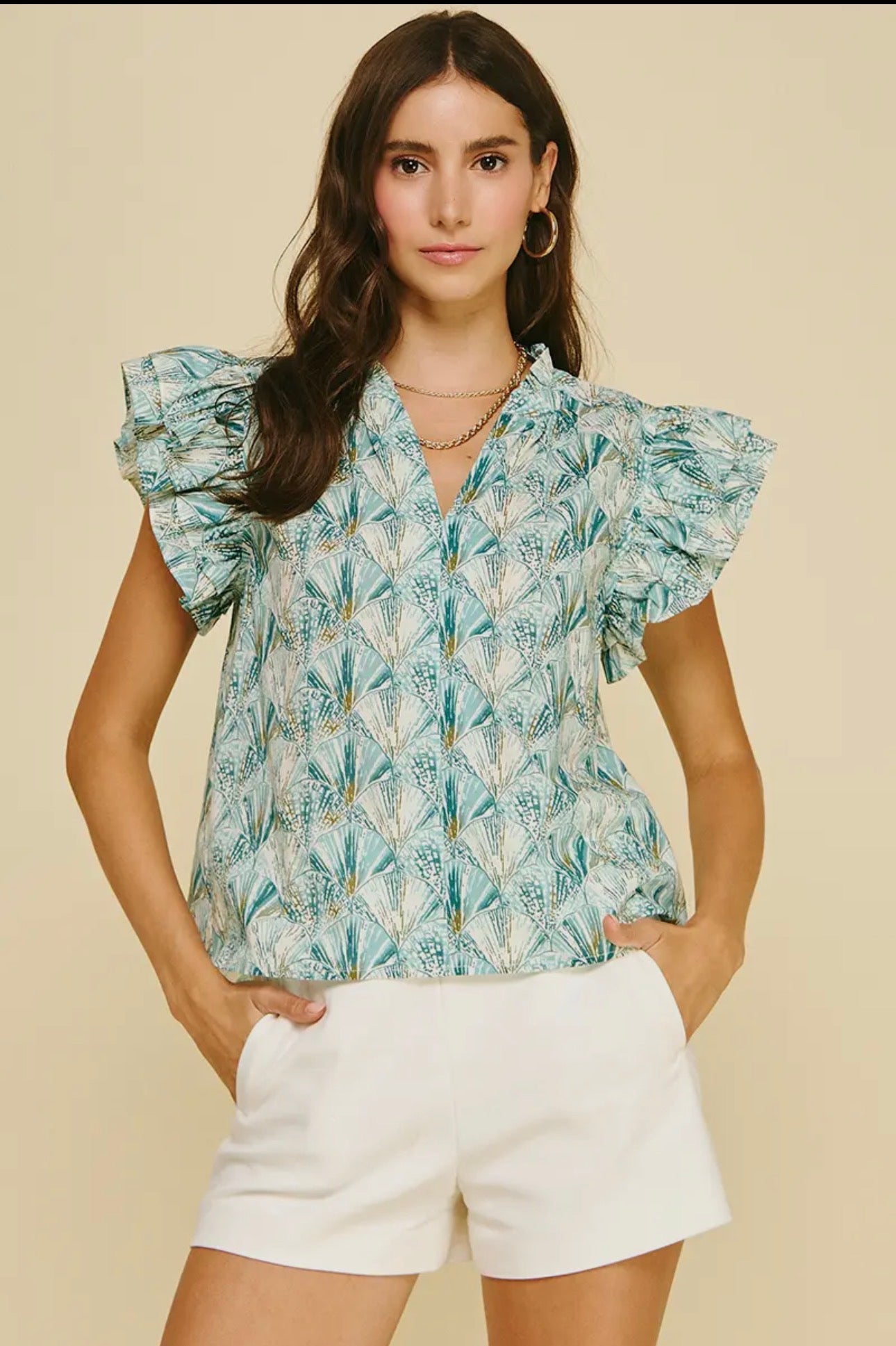 Palm Breeze Ruffle Sleeve Top