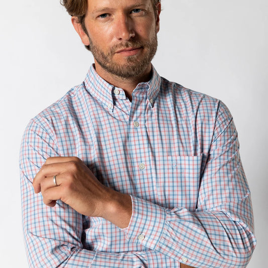 Trent Plaid Performance Poplin in Sunwashed Red