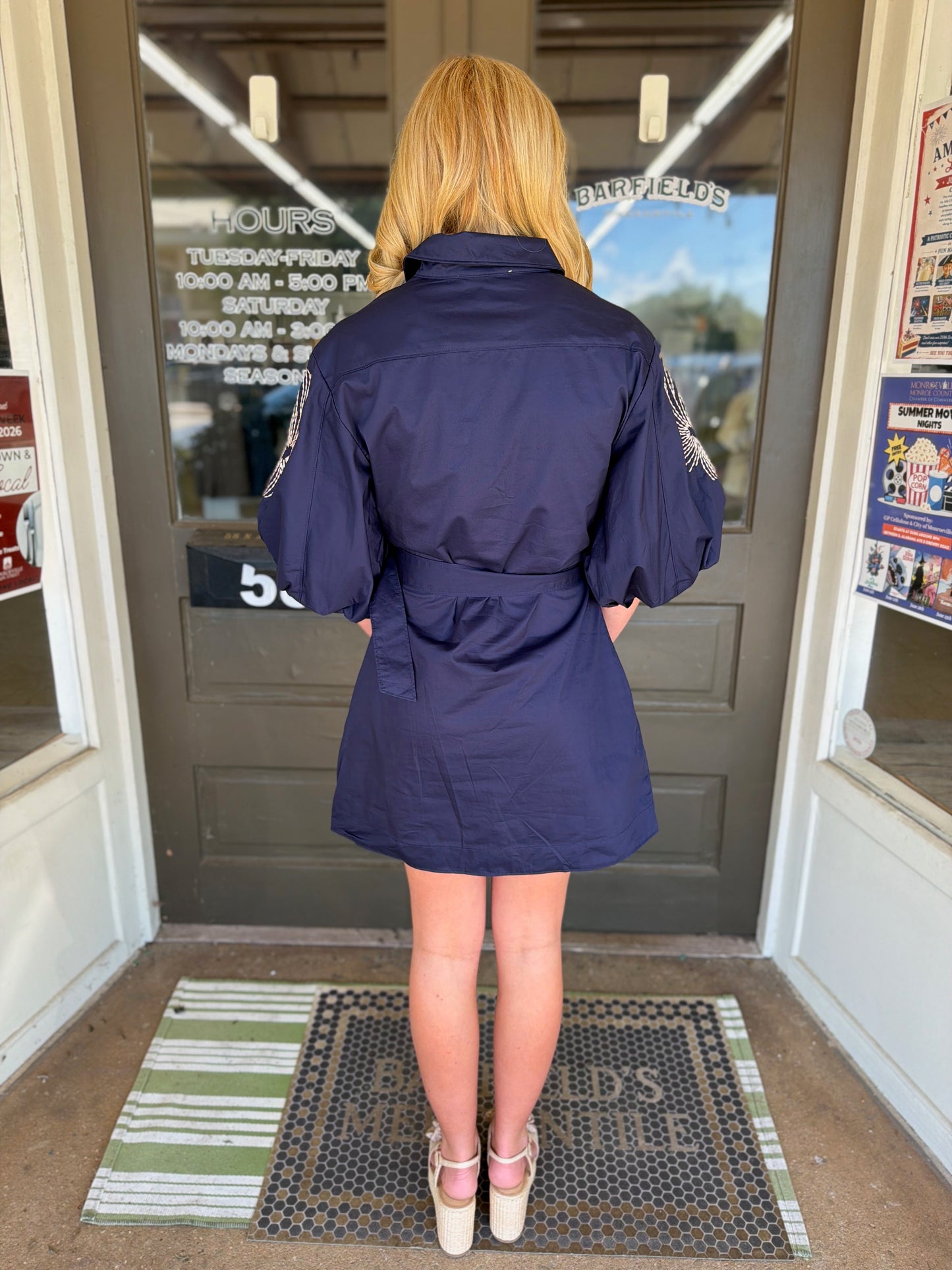 Midnight Bloom Belted Mini Shirt Dress