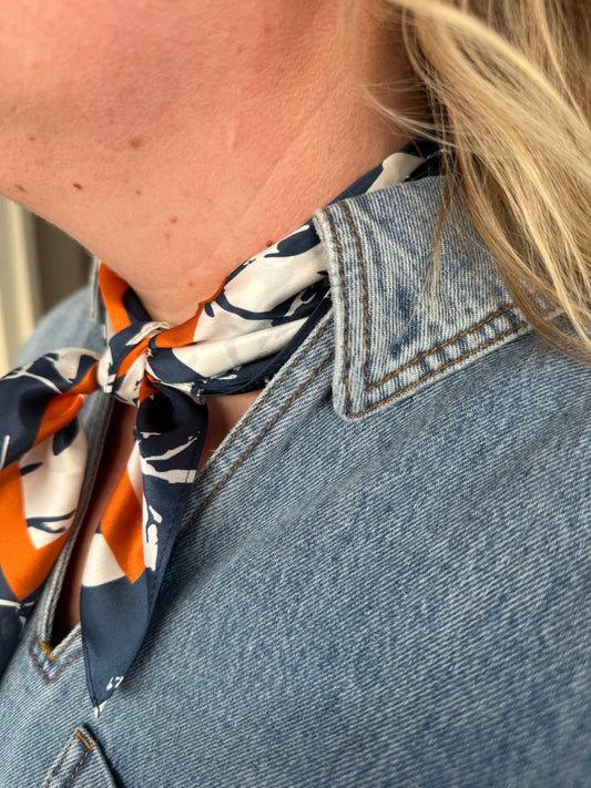 Dallis Foshee Scarf in Navy + Orange