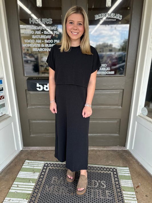 Cloud Knit Overlay Midi in Black
