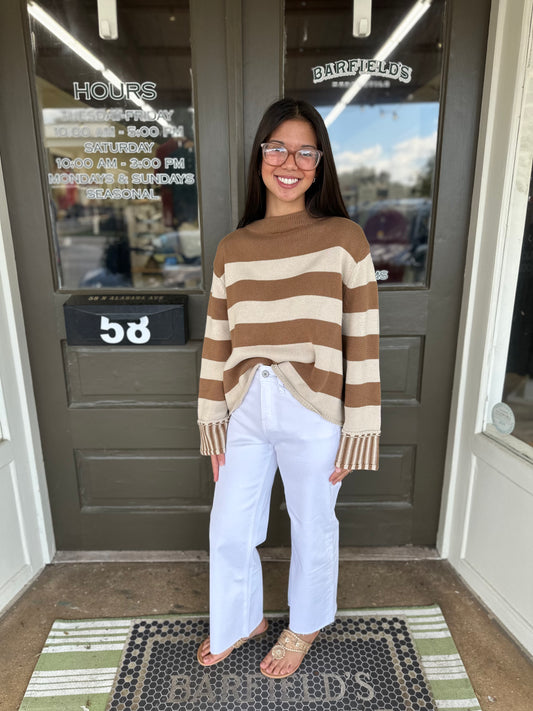 The Sideline Sweater in Mocha Stripe