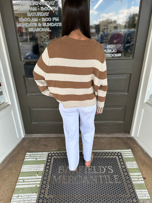 The Sideline Sweater in Mocha Stripe