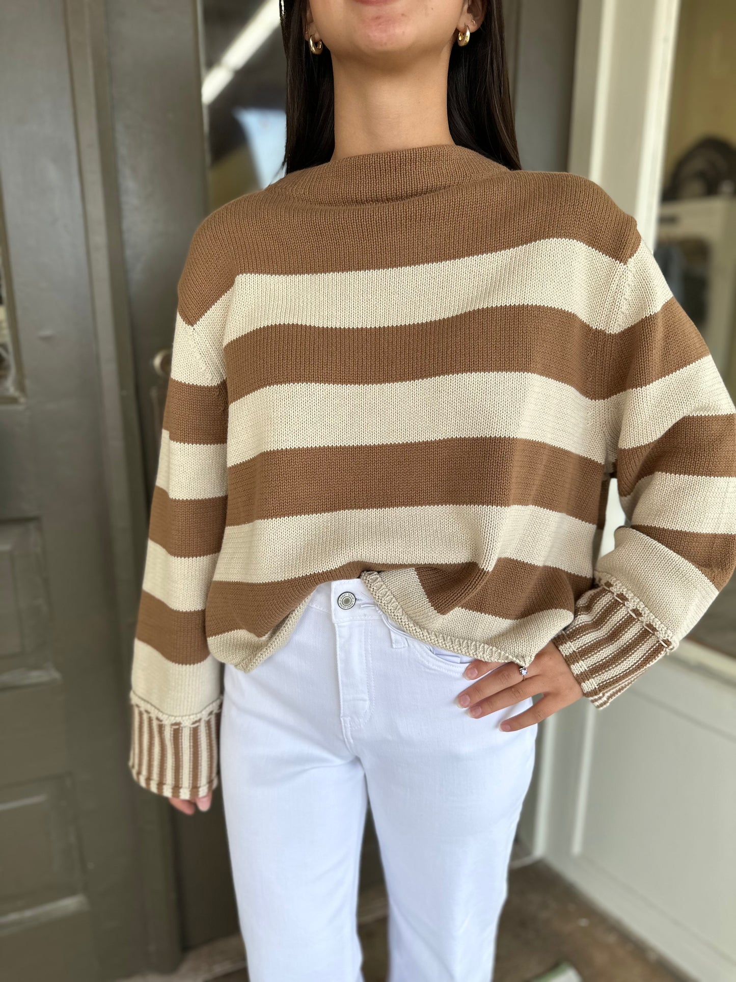 The Sideline Sweater in Mocha Stripe